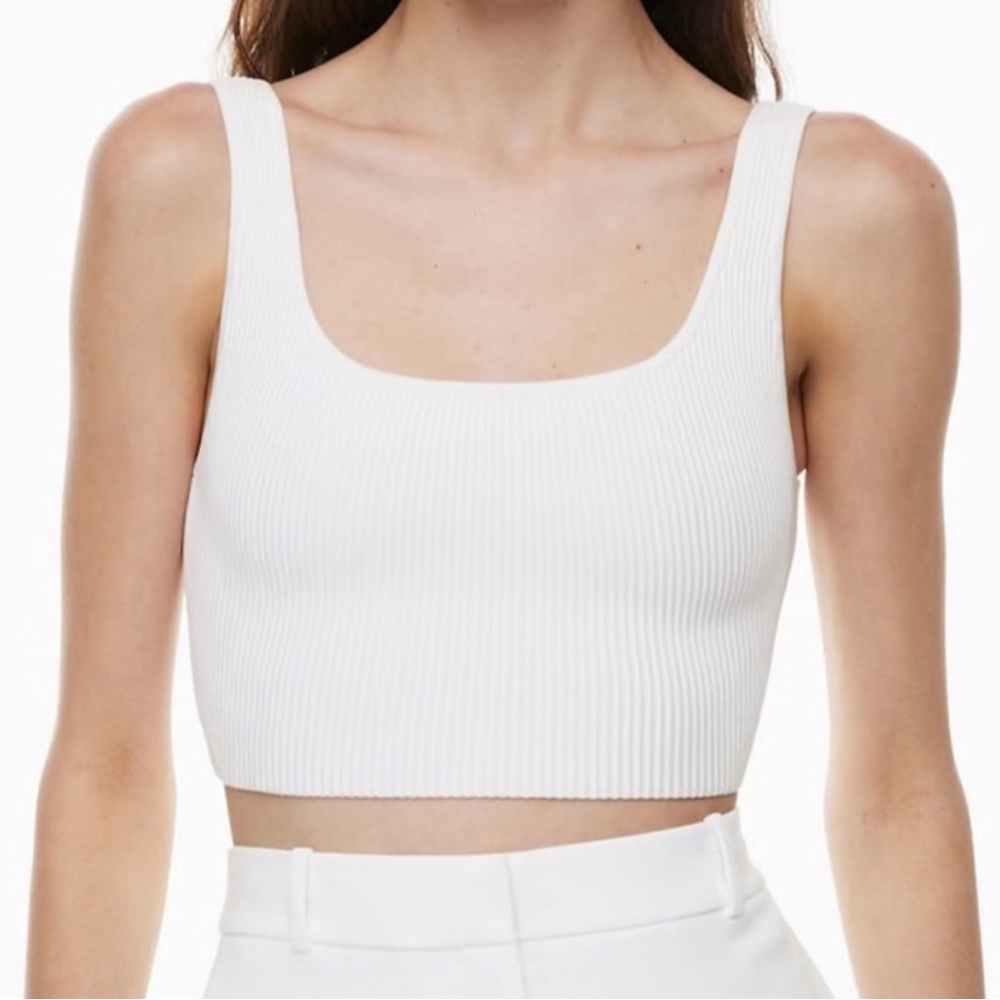 Babaton Sculpt Knit Square Neck Cropped Tank Top in White
